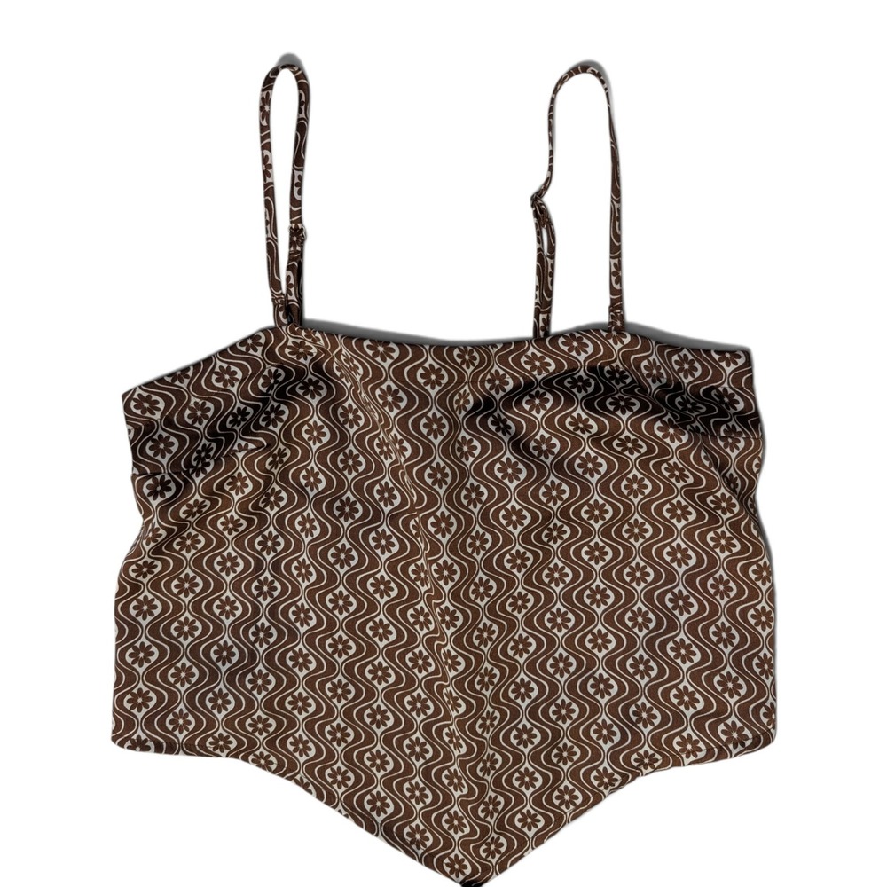 Hollister Womens Cami Top Sz S Smocked Handkerchief Hem Floral Geometric Brown